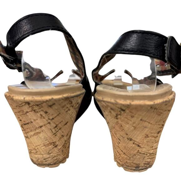Crocs A-Leigh Leather Black Cork Wedge Slingback Open Toe Sandals Shoes sz 7 - Picture 11 of 16